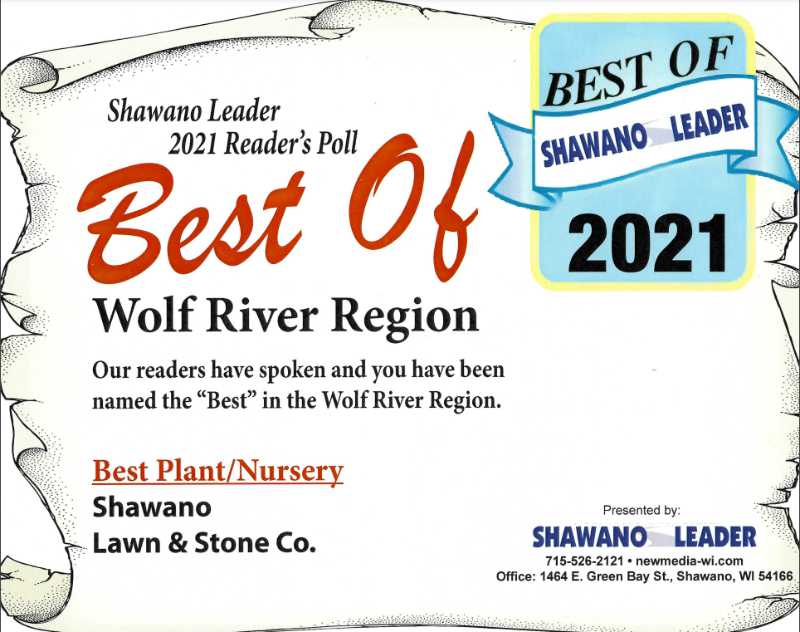 Shawano Leader 2021 Reader's Poll Best of Wolf River Region award
