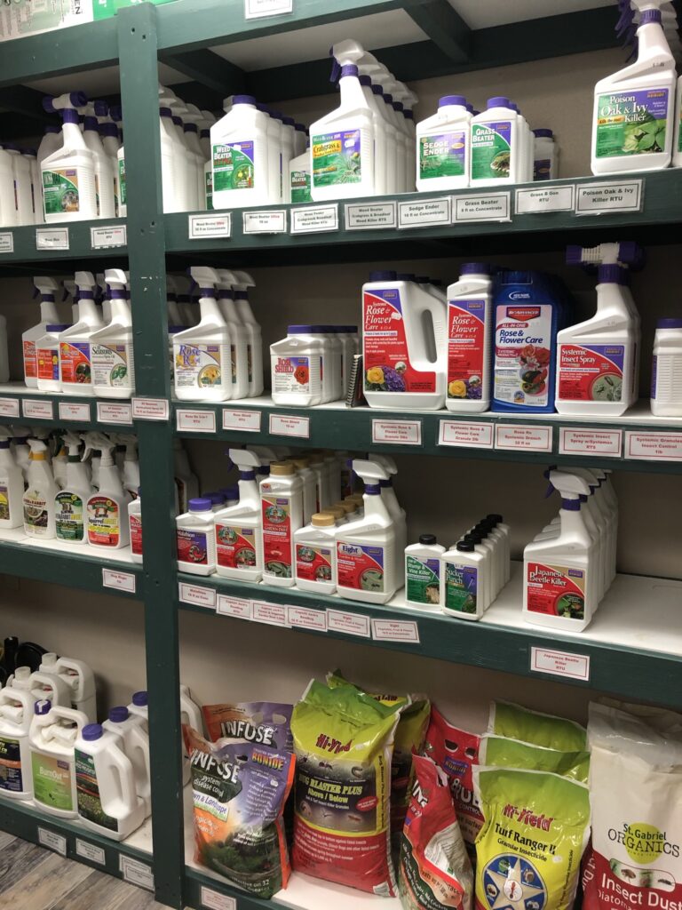 gardening products and chemicals in gift shop